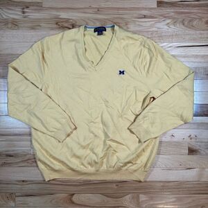 Brooks Brothers Merino Sweater Men Wool Blend V-Neck Yellow Michigan UofM XXL